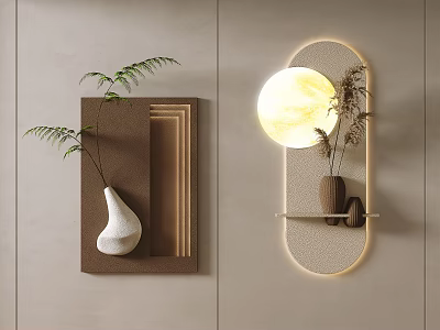 Modern Minimalist Wall Decor With Plants Vases And Lighting 3d model