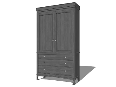Solid Dark Wooden Double Door Wardrobe With Drawers And Classic Design 3d model