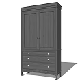 Solid Dark Wooden Double Door Wardrobe With Drawers And Classic Design 3d model