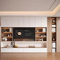 Modern White TV Wall Unit With LED Lighting Storage Shelves And Wooden Design
