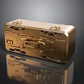 Stylish Golden Metal Household Box With Decorative Lock And Ornate Details