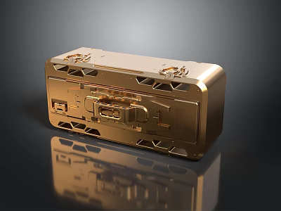 Stylish Golden Metal Household Box With Decorative Lock And Ornate Details 3d model