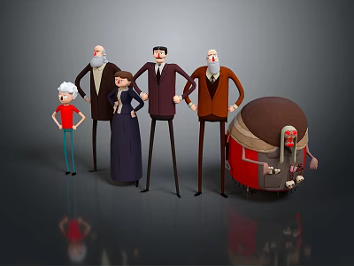 Cartoon Characters With Various Appearances Including Old Man Child Woman Man And Round Beard Figure 3d model