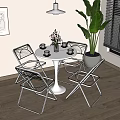 Lounge Room Interior With Transparent Chairs White Round Table Green Plant And Wall Art