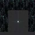 Black Double Door Design With Geometric Lines And Central Circular Button On Binary Code Background