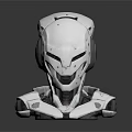 Futuristic White Robot Character Head With 3D Mechanical Structure And Headphone Parts