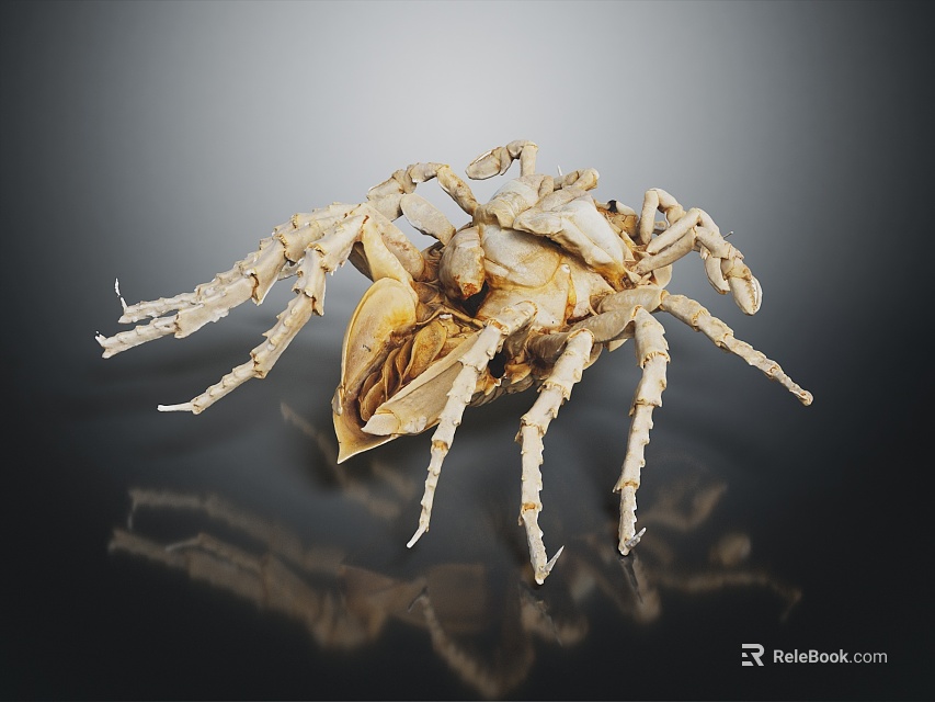 White Reptile Skeleton Specimen Display On Black Background With Reflection 3d model 