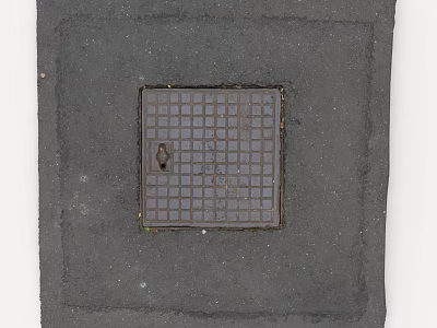 Rusted Square Manhole Cover With Grid Pattern On Gray Pavement Surface Area 3d model