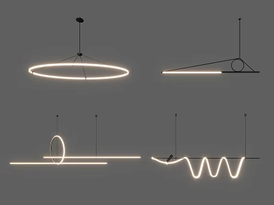 Modern Chandeliers Featuring Four Distinct Illuminated Shapes And Sleek Lines 3d model