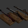 Two Antique Rifles With Wooden Stocks And Metal Components On Display Stands