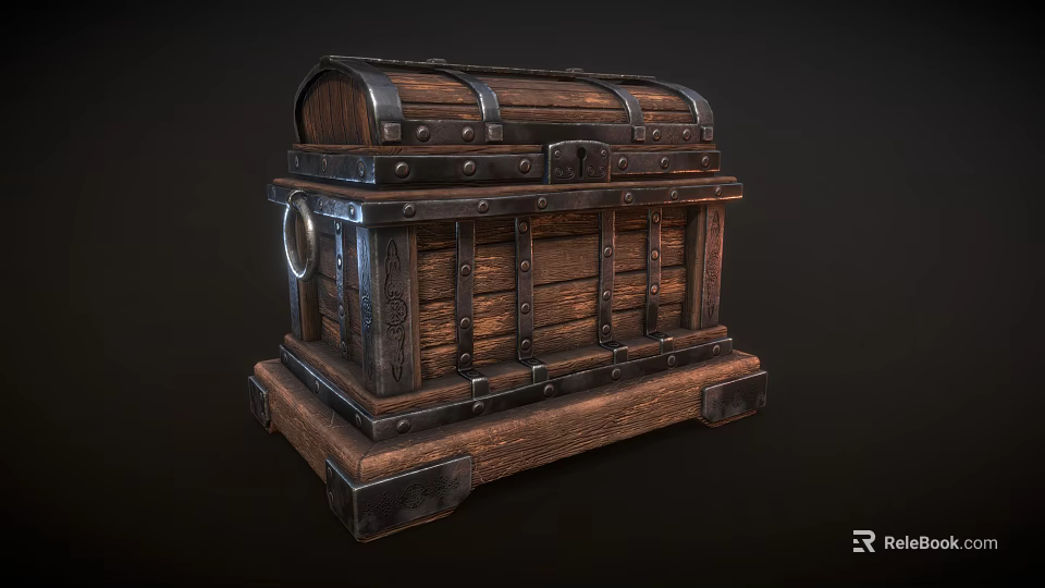 Vintage Wooden Chest With Metal Straps Rivets And Classic Design 3d model 