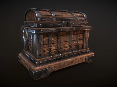 Vintage Wooden Chest With Metal Straps Rivets And Classic Design 3d model