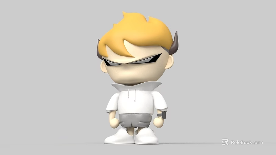3D Cartoon Man With Blonde Hair Horns White Hoodie Gray Shorts And Watch 3d model 