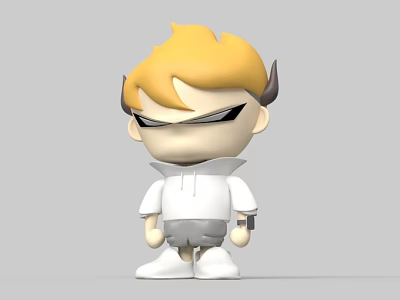 3D Cartoon Man With Blonde Hair Horns White Hoodie Gray Shorts And Watch 3d model