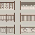Traditional Wooden Railings With Various Chinese Ornate Patterns And Geometric Lattice Designs