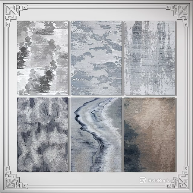 Modern Square Rugs with Abstract Gray Blue Patterns and Textured Designs 3d model 