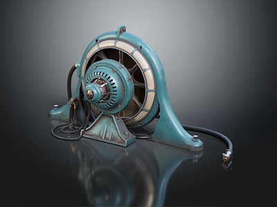 Vintage Teal Electric Fan with Metal Components and Power Cord 3d model