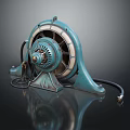 Vintage Teal Electric Fan with Metal Components and Power Cord
