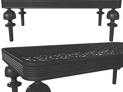 Black Decorative Bench With Spherical Legs And Perforated Seat Design 3d model