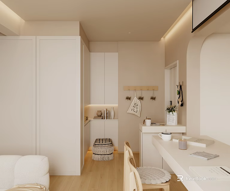 Modern Open Living and Dining Room with Sofa Dining Table and Wooden Flooring 3d model 