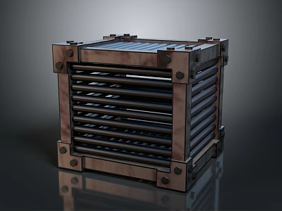 Industrial Square Metal Equipment Featuring Grated Front And Bolted Corners 3d model