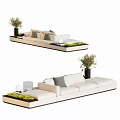 White Sectional Sofa With Plush Cushions And Potted Plants On Modern Platform 3d model