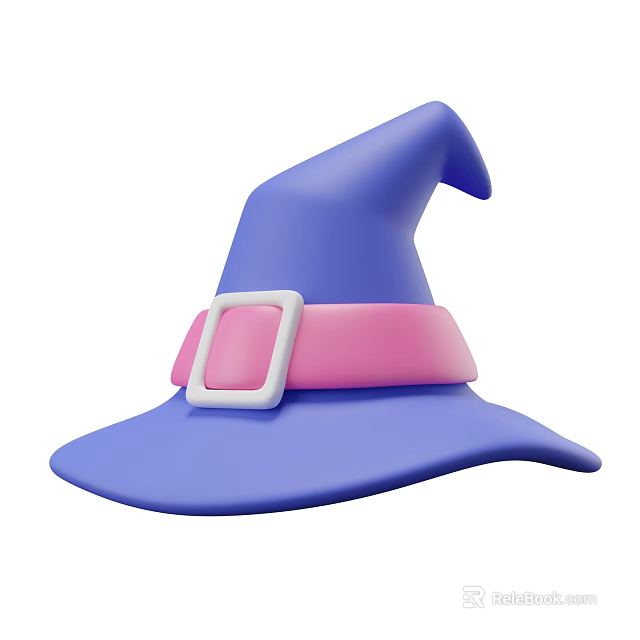 Blue Wizard Hat With Pink Band And White Square Buckle Design 3d model 