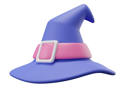 Blue Wizard Hat With Pink Band And White Square Buckle Design 3d model