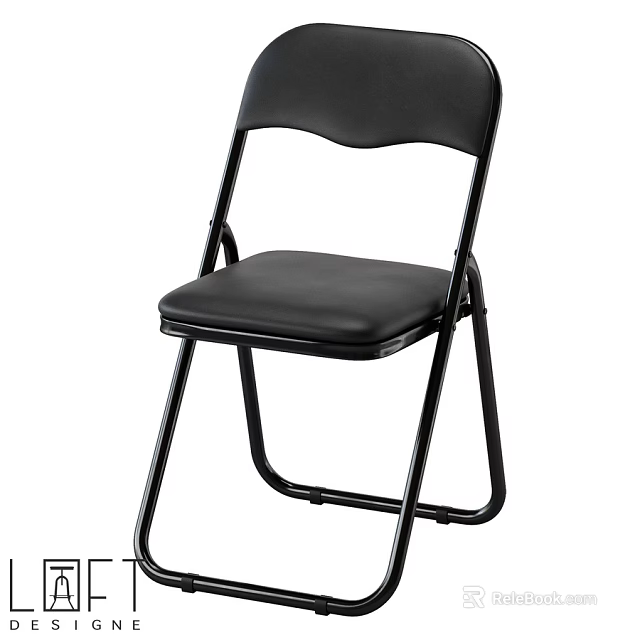 Black Folding Single Chair With Metal Frame And Comfortable Seat Backrest 3d model 