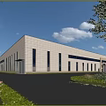 Industrial Factory Building Modern Exterior Design With Large Windows Spacious Entrance And Green Landscaping
