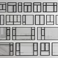 Various Window Frames In Different Styles Arranged On Wall 3d model
