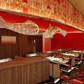 Modern Hot Pot Restaurant Interior With Warm Lighting Comfortable Seating And Wooden Tables