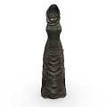 Stylish Dark Long Ruffled Dress With Hooded Collar And Flowy Silhouette