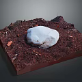 White Stone On Brown Soil With Small Branches Fallen Leaves And Gray Background