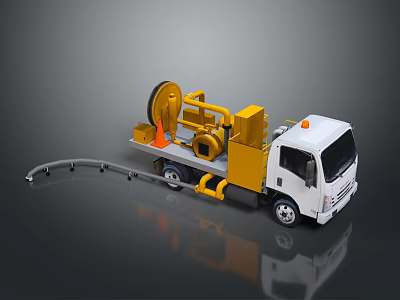 White Utility Truck With Yellow Mechanical Equipment And Circular Cutting Wheel 3d model