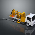 White Utility Truck With Yellow Mechanical Equipment And Circular Cutting Wheel