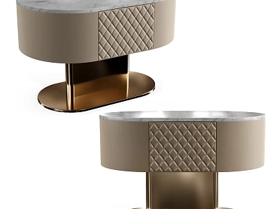Modern Quilted Nightstand With Marble Top Diamond Pattern And Gold Metal Base 3d model