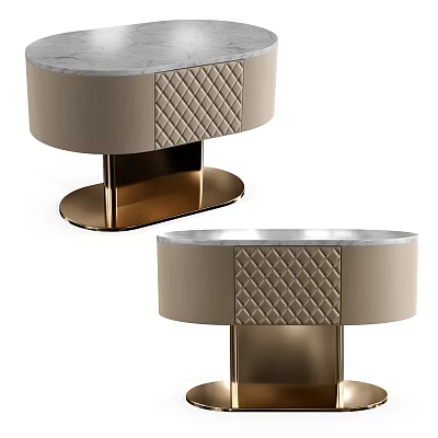 Modern Quilted Nightstand With Marble Top Diamond Pattern And Gold Metal Base 3d model