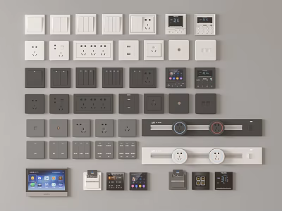 Various Modern Light Switch Panels in White and Black with Different Designs for Home Use 3d model