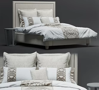 Modern Bedroom Double Bed Modern Bedroom Double Bed Home Furniture Bedside Cabinet Pillow Quilt Blanket 3d model