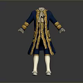 Elegant Vintage Long Blue Coat With Gold Trim White Stockings And Shoes