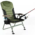 Green Black Outdoor Chair with Armrests Fishing Rod Holder Side Pocket and Water Bottles