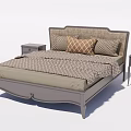 Double Bed with Upholstered Headboard Geometric Bedspread and Matching Nightstands 3d model