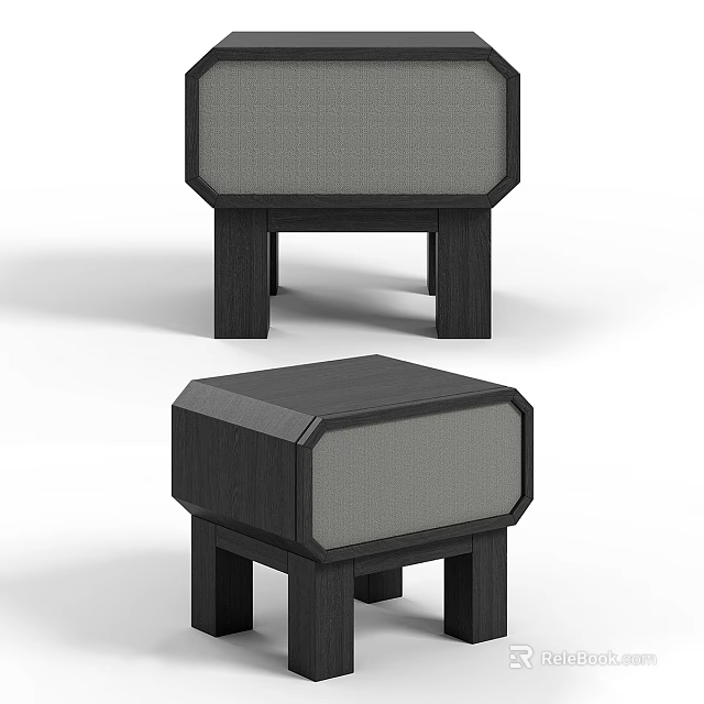 Stylish Modern Nightstand Design With Wooden Frame And Fabric Front Panel 3d model 