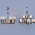 Elegant Modern Chandeliers Featuring Brass Structure Multiple Light Arms And White Shades 3d model