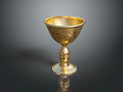 Golden Decorative Cup With Intricate Engraved Patterns And Elegant Base Design 3d model