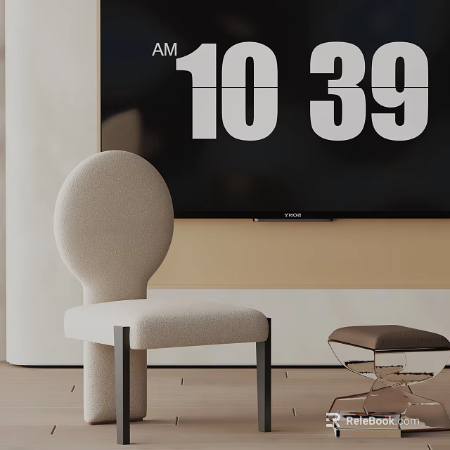 Modern Accent Chair with Small Ottoman Haier TV Light Wall and Wooden Floor 3d model 