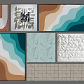 Modern Textured Wall Decor with Various Geometric Wave Patterns in Blue Brown Beige Gray Tones