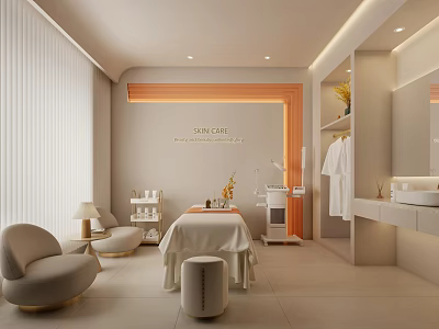 Elegant Modern Beauty Salon Interior With Treatment Bed Cozy Chairs And White Towels 3d model