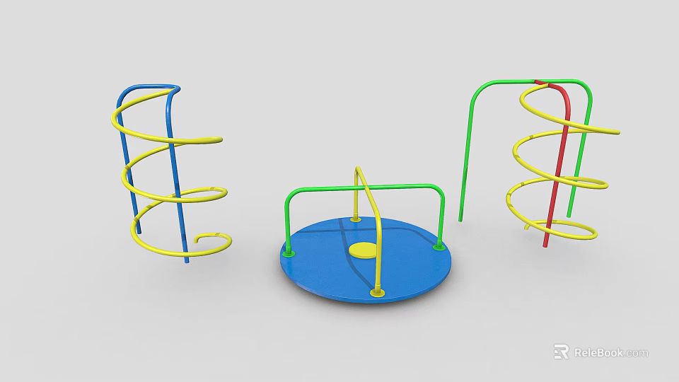 Colorful Kids Sports Equipment With Spiral Structures And Circular Platform 3d model 